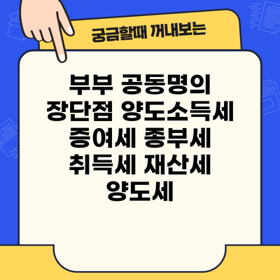 부부 공동명의 장단점 양도소득세 증여세 종부세 취득세 재산세 양도세