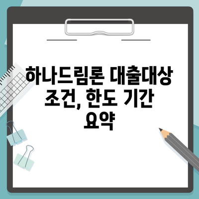 하나드림론 대출대상 조건, 한도 기간 요약